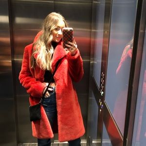 LOVERS & FRIENDS Romy Red Faux Fur Coat